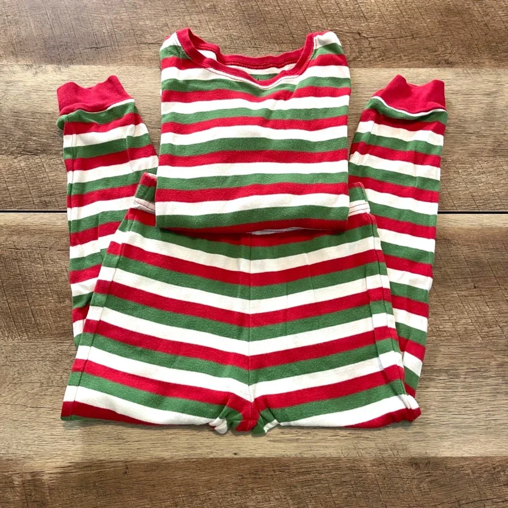 Leveret Pajama Set Kid 8 Years Red Green Holiday Festive Striped Snug Fit Cotton